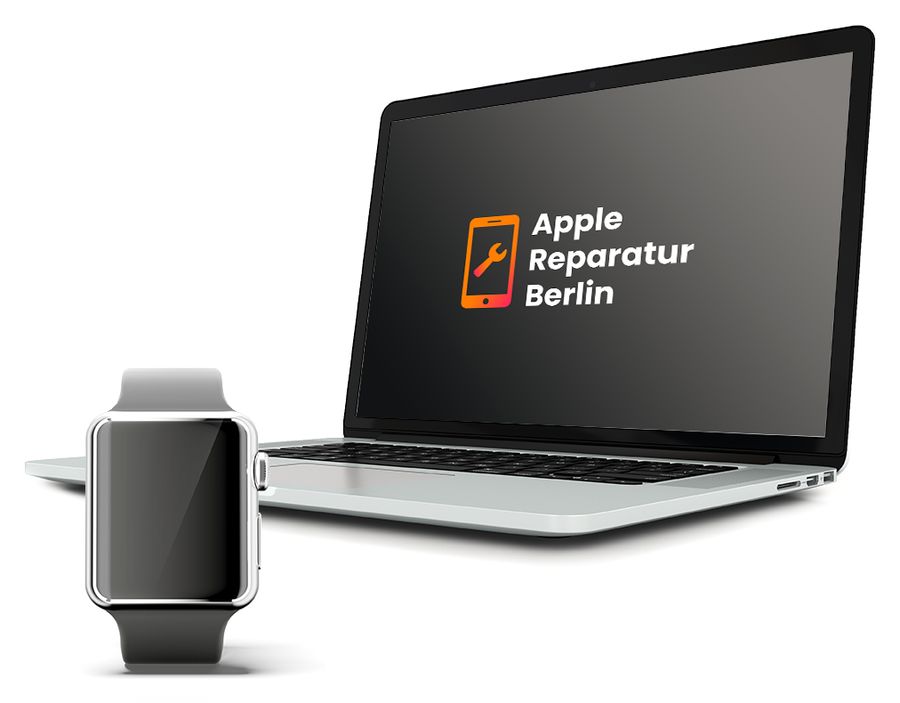 Apple Watch und MacBook mit Logo von Apple Reparatur Berlin